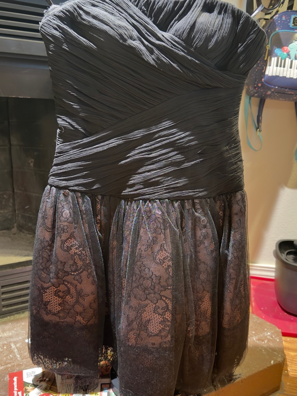 Vintage bebe Black Strapless Lace-Overlay Cocktail Dress